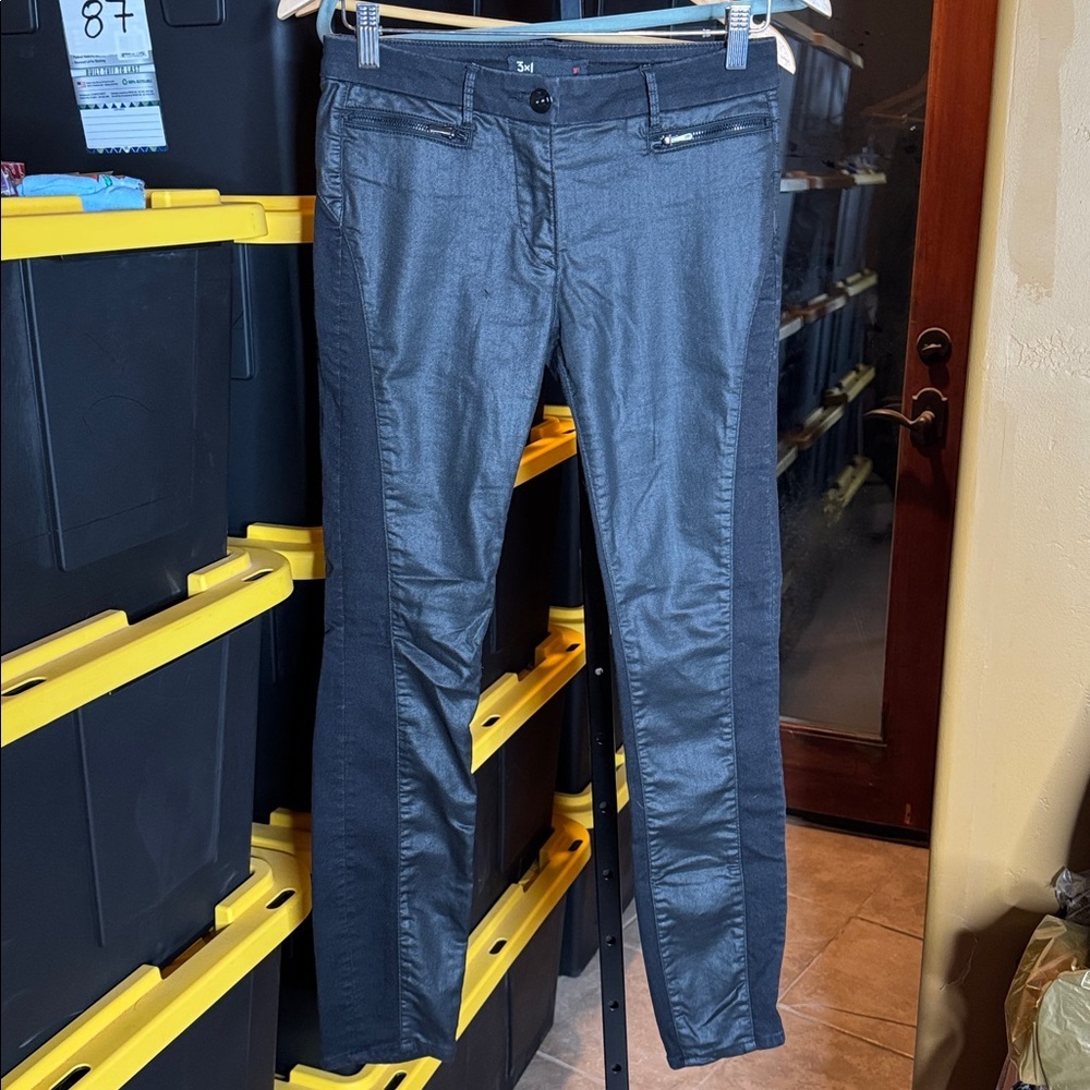 3x1 Black Coated Skinny Jeans Size 27 W1 Zip Detail Made in USA High Rise Slim - Picture 3 of 13
